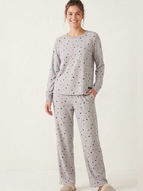 kate spade Gray Pajama Set with Pink and Navy Polka Dots